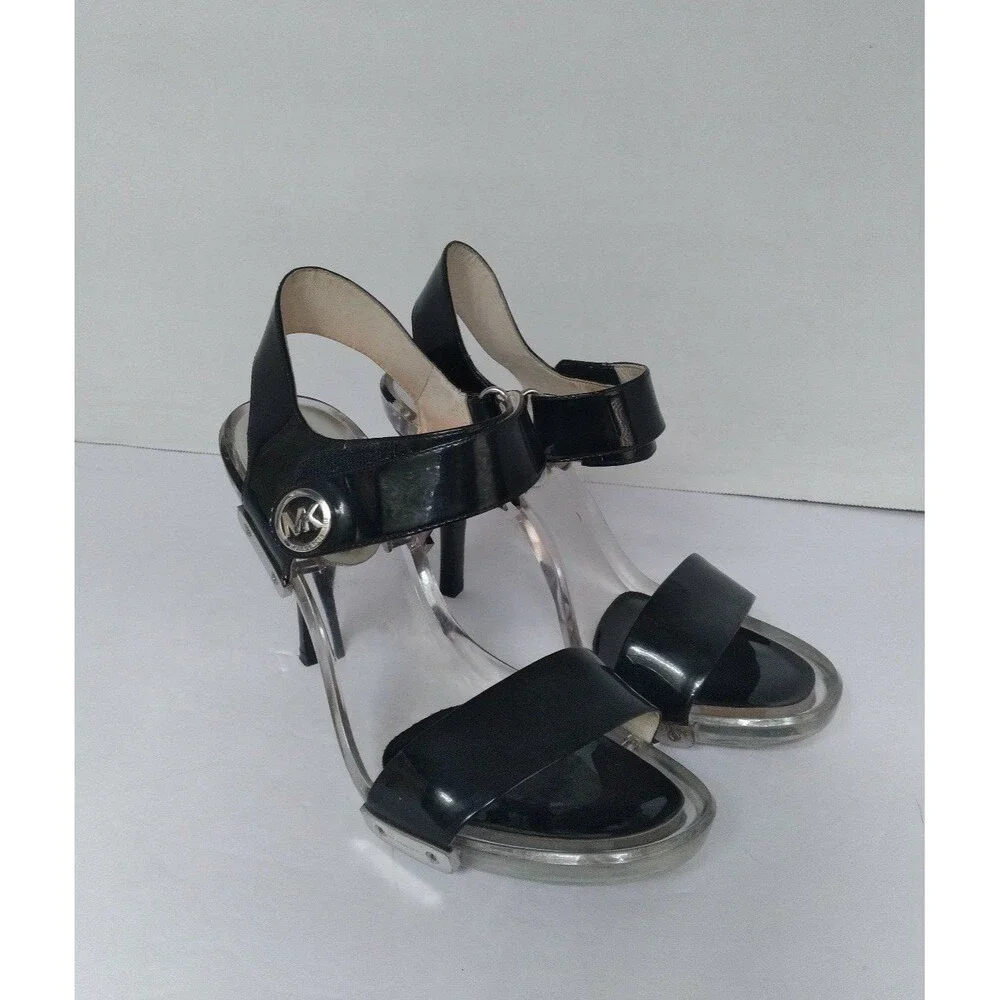 Michael Kors Black‎ Patent Leather Heels Lucite Platform Sandals